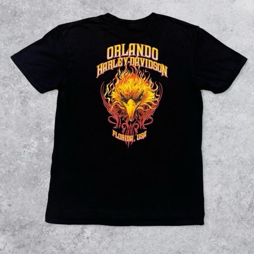 Harley Davidson VTG Rare Orlando Florida Flames Eagle Biker T-Shirt Men's Sz L